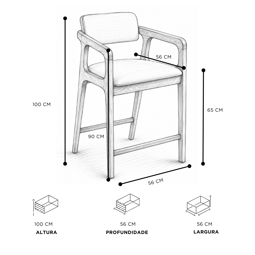 Tabela de medidas da Banqueta Cora